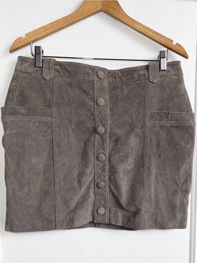 BLANKNYC Suede Leather Button Front Mini Skirt 31 Taupe Gray NWOT Utility